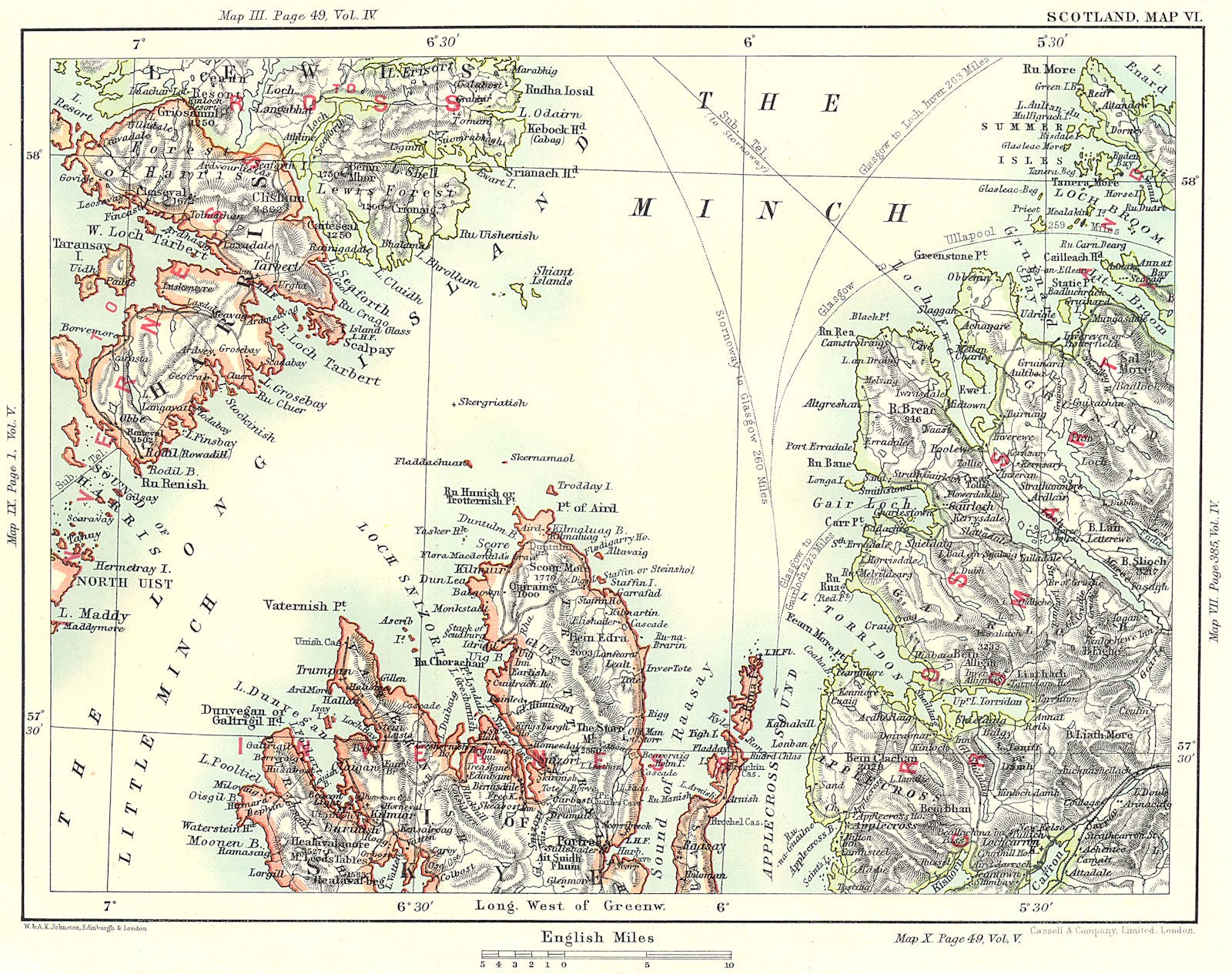 HEBRIDES. Isle of Harris Lewis Skye.The Minch Ross & Cromarty Scotland 1893 map